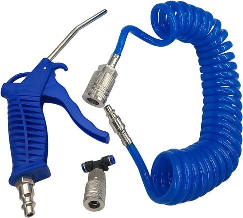 Air Blow Gun Kit 16.4FT Long Coil Heavy Duty Air Seat Blow Gun Kit for Semi Truck Air Hose with I/M Style Air Plug And Coupler Fitting, T Adapter (Blue) in Saudi Arabia
