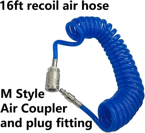 Air Blow Gun Kit 16.4FT Long Coil Heavy Duty Air Seat Blow Gun Kit for Semi Truck Air Hose with I/M Style Air Plug And Coupler Fitting, T Adapter (Blue) in Saudi Arabia