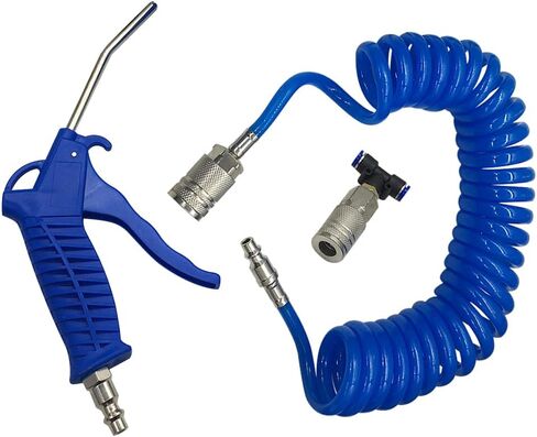 Air Blow Gun Kit 16.4FT Long Coil Heavy Duty Air Seat Blow Gun Kit for Semi Truck Air Hose with I/M Style Air Plug And Coupler Fitting, T Adapter (Blue) in Saudi Arabia