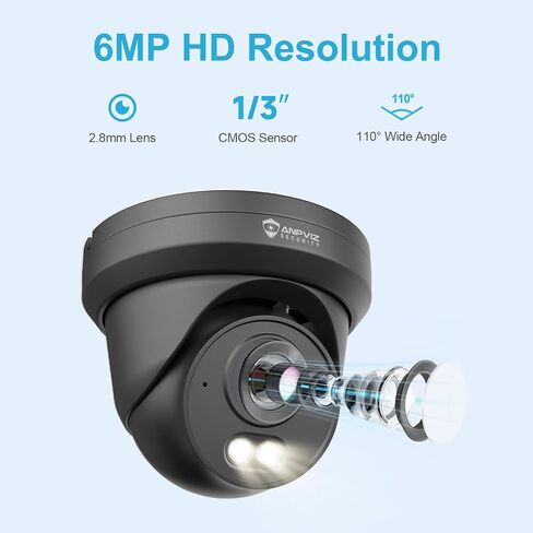 كاميرا Anpviz 6MP PoE IP باللون الأسود، كاميرا IP معدنية كاملة للأمن في الهواء الطلق، رؤية ليلية ذكية مزدوجة الألوان، اكتشاف المركبات البشرية بالذكاء الاصطناعي، ميكروفون مدمج، عدسة 2.8 مم، مقاومة للماء IP66، NDAA in Kuwait