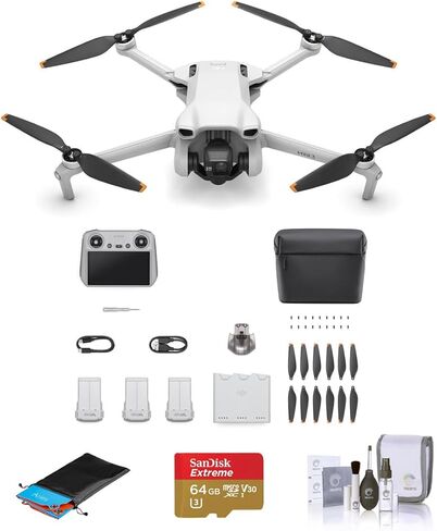 DJI Mini 3 Drone Fly More Combo مع وحدة تحكم عن بعد RC مع بطاقة microSD سعة 64 جيجابايت، وسادة هبوط قابلة للطي، مجموعة تنظيف in Kuwait