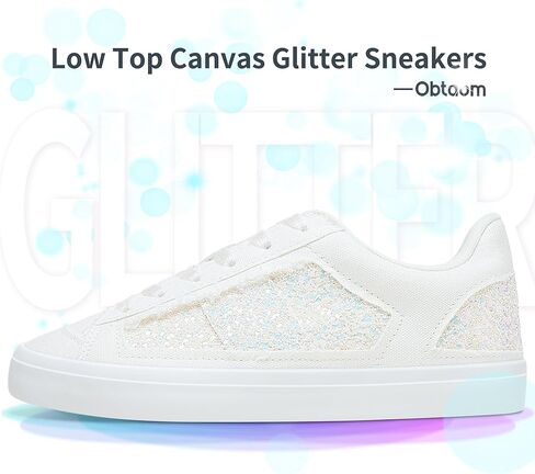 Obtaom Women Glitter Sneakers Sparkly Sequin Canvas Fashion Sneakers Comfortable Lace Up Shiny Bling Shoes for Wedding Party in Kuwait