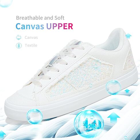 Obtaom Women Glitter Sneakers Sparkly Sequin Canvas Fashion Sneakers Comfortable Lace Up Shiny Bling Shoes for Wedding Party in Kuwait