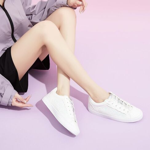 Obtaom Women Glitter Sneakers Sparkly Sequin Canvas Fashion Sneakers Comfortable Lace Up Shiny Bling Shoes for Wedding Party in Kuwait