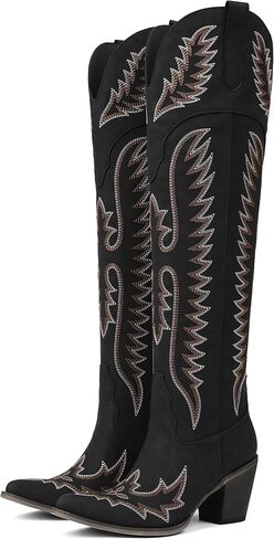CELNEPHO Cowboy Boots For Women Over The Knee Western Boots With Classic Embroidered Chunky Heel Slip On Zipper Square Toe Fashion Cowgirl Thigh High Boots For Women in Saudi Arabia