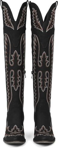 CELNEPHO Cowboy Boots For Women Over The Knee Western Boots With Classic Embroidered Chunky Heel Slip On Zipper Square Toe Fashion Cowgirl Thigh High Boots For Women in Saudi Arabia