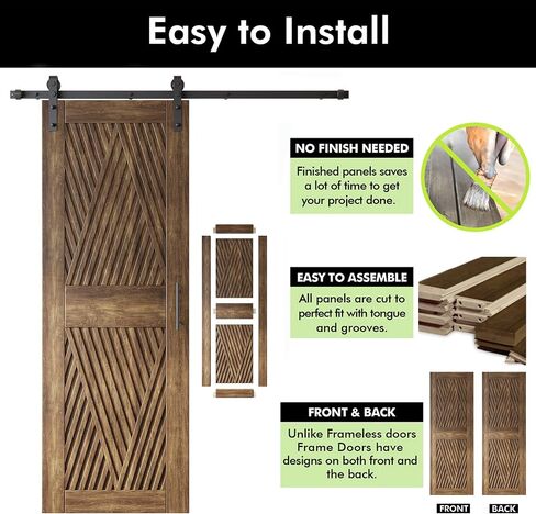 Homacer Dark Walnut 30 in. x 84 in. Diamond Design Barn Door with Non-Bypass Installation Hardware Kit, 5.5ft Track, Interior use only in Saudi Arabia