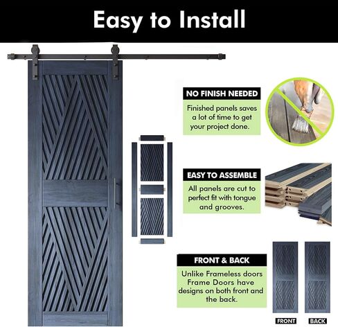 Homacer Navy 32 in. x 84 in. Diamond Design Two Barn Door with Non-Bypass Installation Hardware Kit, 11ft Track, Interior use only in Saudi Arabia