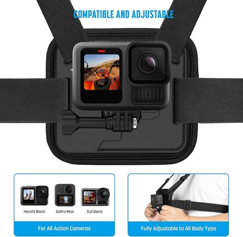 Chest Mount Harness Compatible with GoPro Go Pro Cameras, Adjustable Chest Strap for DJI Osmo, Comfortable and Stable Chesty Body Mount for AKASO and More Action Cameras - Black in Saudi Arabia