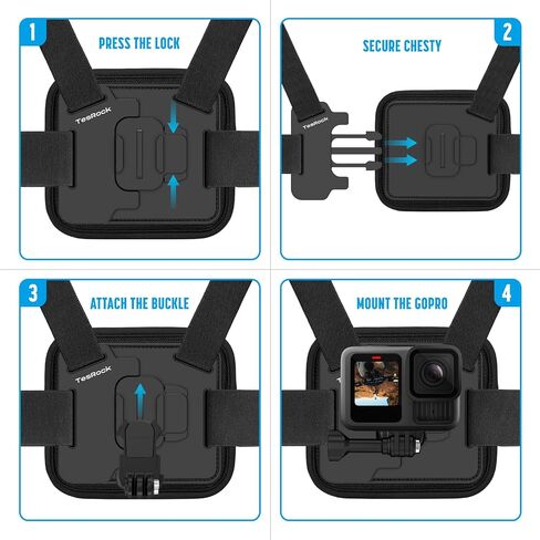 Chest Mount Harness Compatible with GoPro Go Pro Cameras, Adjustable Chest Strap for DJI Osmo, Comfortable and Stable Chesty Body Mount for AKASO and More Action Cameras - Black in Saudi Arabia