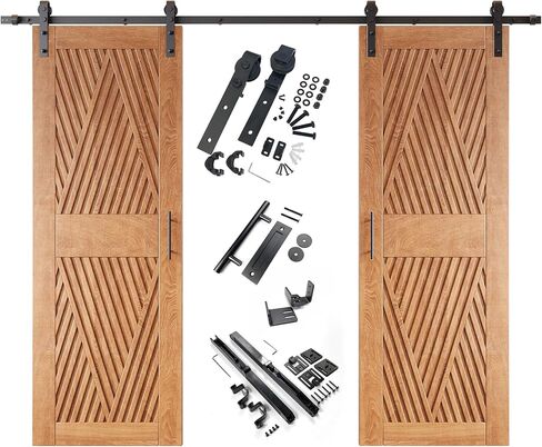 Homacer Early American 40 in. x 84 in. Diamond Design Two Barn Door with Non-Bypass Installation Hardware Kit, 14ft Track, Interior use only in Saudi Arabia