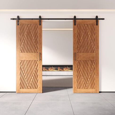 Homacer Early American 40 in. x 84 in. Diamond Design Two Barn Door with Non-Bypass Installation Hardware Kit, 14ft Track, Interior use only in Saudi Arabia