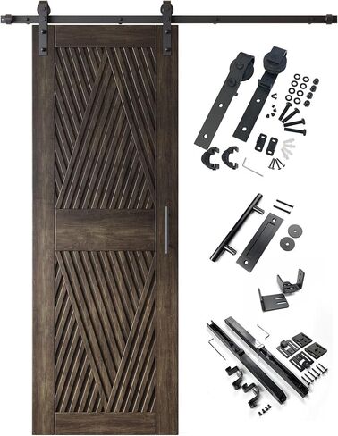 Homacer Ebony 32 in. x 84 in. Diamond Design Barn Door with Non-Bypass Installation Hardware Kit, 5.5ft Track, Interior use only in Saudi Arabia