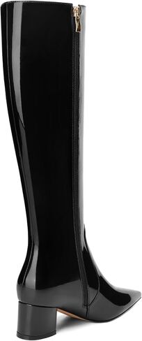 Wide Calf Knee High Boots for Women Chunky Low Heel Patent Side Zipper Pointed Toe Tall Boots Elegant Classic Fashion Long Boots 2 Inch in Saudi Arabia