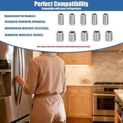 10 قطع من براغي مقبض باب الثلاجة، أجزاء مقبض باب الفريزر الفاخرة من الفولاذ المقاوم للصدأ مع مفتاح سداسي لمعظم الثلاجات W11366418 W10010140 AP6888139 & WPW10010140 in Kuwait