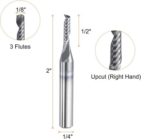 HARFINGTON Spiral Router Bit 1/8" Cut Dia 1 Flute Up Cut AITiN Coated End Mill Bits Milling Cutter for Wood Carving (1/4" Shank 1/2" Cut Length 2" Long 30 Degree Helix HRC49-51) in Saudi Arabia