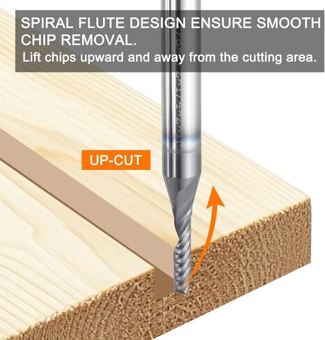 HARFINGTON Spiral Router Bit 1/8" Cut Dia 1 Flute Up Cut AITiN Coated End Mill Bits Milling Cutter for Wood Carving (1/4" Shank 1/2" Cut Length 2" Long 30 Degree Helix HRC49-51) in Saudi Arabia