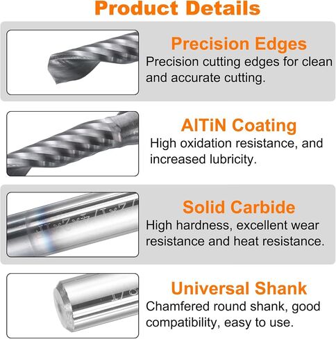 HARFINGTON Spiral Router Bit 1/8" Cut Dia 1 Flute Up Cut AITiN Coated End Mill Bits Milling Cutter for Wood Carving (1/4" Shank 1/2" Cut Length 2" Long 30 Degree Helix HRC49-51) in Saudi Arabia