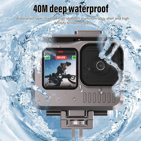Water Proof Case, 40M Protective Diving Housing with 9H Tempered Glass Dual Cold Shoe Mount, Drop Resistance Cover, for Go Pro 11 10 9 in Saudi Arabia