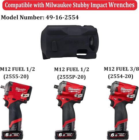 49-16-2554 Impact Driver Protective Boot Fits Milwaukee M12 FUEL 3/8in. and 1/2in. Stubby impact wrenches 2554-20 2555-20 2555P-20,Durable Rubber Cover,Black (Boot Only) in Saudi Arabia