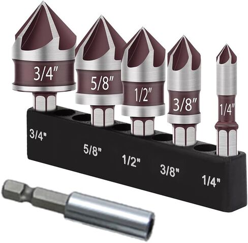 Countersink Drill Bit Set 6PCS Wood Working Tools and Accessories Drill Bit Set High-Speed Steel Countersink with 1/4", 3/8", 1/2", 5/8", and 3/4" Hex Shank Counter Sink Bits for Wood, Metal, Plastic in Saudi Arabia