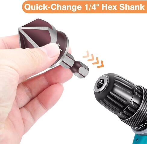 Countersink Drill Bit Set 6PCS Wood Working Tools and Accessories Drill Bit Set High-Speed Steel Countersink with 1/4", 3/8", 1/2", 5/8", and 3/4" Hex Shank Counter Sink Bits for Wood, Metal, Plastic in Saudi Arabia