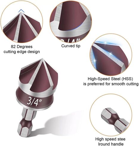 Countersink Drill Bit Set 6PCS Wood Working Tools and Accessories Drill Bit Set High-Speed Steel Countersink with 1/4", 3/8", 1/2", 5/8", and 3/4" Hex Shank Counter Sink Bits for Wood, Metal, Plastic in Saudi Arabia