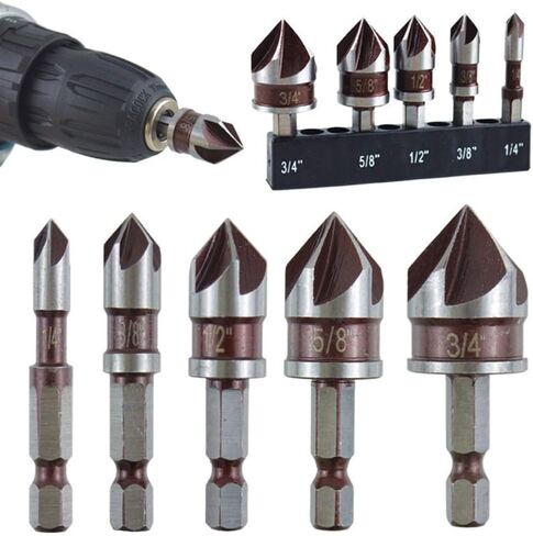 Countersink Drill Bit Set 6PCS Wood Working Tools and Accessories Drill Bit Set High-Speed Steel Countersink with 1/4", 3/8", 1/2", 5/8", and 3/4" Hex Shank Counter Sink Bits for Wood, Metal, Plastic in Saudi Arabia