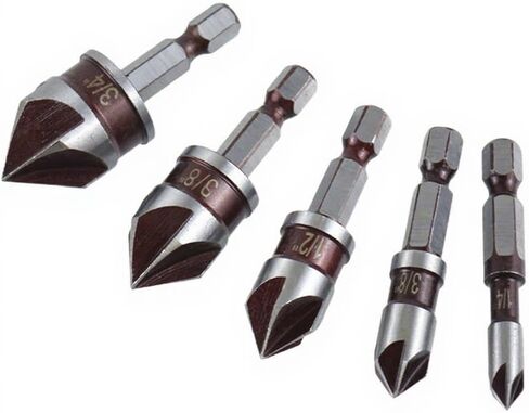 Countersink Drill Bit Set 6PCS Wood Working Tools and Accessories Drill Bit Set High-Speed Steel Countersink with 1/4", 3/8", 1/2", 5/8", and 3/4" Hex Shank Counter Sink Bits for Wood, Metal, Plastic in Saudi Arabia