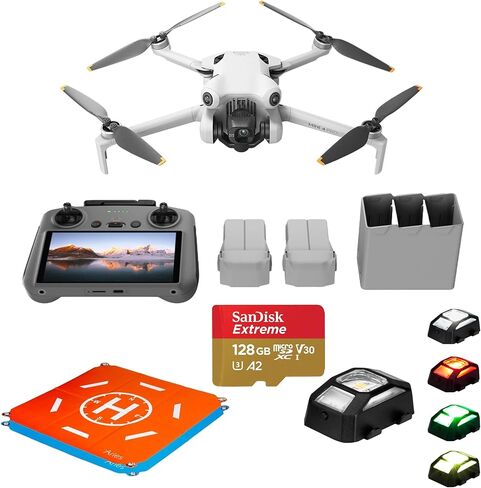 DJI Mini 4 Pro Drone Fly More Combo Plus مع بطاريات عالية السعة، حزمة مع بطاقة ذاكرة 128 جيجابايت، ضوء LED، وسادة هبوط 20 بوصة in Kuwait