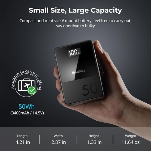بطارية SMALLRIG V Mount VB50 وكابل USB C إلى C بقدرة 240 واط مع شاشة LED in Saudi Arabia