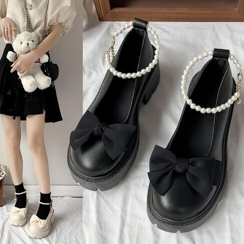 Women's Gothic Platform Mary Jane Shoes Vintage Round Toe for Women Ankle Strap Chunky Heel Pumps Uniform Party Dances Dress Shoes Size 5.5-9.5 in Saudi Arabia