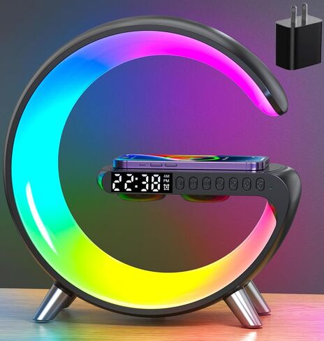 Smart LED Table Lamp, Wireless Charger Pad, 15W Fast Wireless Charging Station Dock, Bedside Night Light, Alarm Clock, Bluetooth Speaker & App Control for Bedroom, Home Decor, Birthday, Christmas Gift in Saudi Arabia
