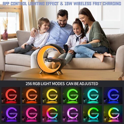 Smart LED Table Lamp, Wireless Charger Pad, 15W Fast Wireless Charging Station Dock, Bedside Night Light, Alarm Clock, Bluetooth Speaker & App Control for Bedroom, Home Decor, Birthday, Christmas Gift in Saudi Arabia