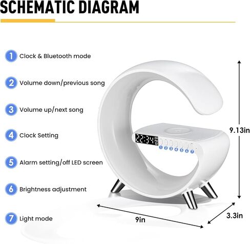 Smart LED Table Lamp, Wireless Charger Pad, 15W Fast Wireless Charging Station Dock, Bedside Night Light, Alarm Clock, Bluetooth Speaker & App Control for Bedroom, Home Decor, Birthday, Christmas Gift in Saudi Arabia