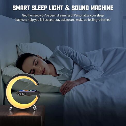 Smart LED Table Lamp, Wireless Charger Pad, 15W Fast Wireless Charging Station Dock, Bedside Night Light, Alarm Clock, Bluetooth Speaker & App Control for Bedroom, Home Decor, Birthday, Christmas Gift in Saudi Arabia