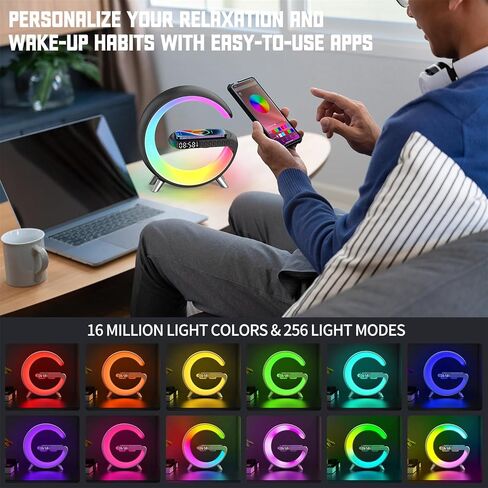Smart LED Table Lamp, Wireless Charger Pad, 15W Fast Wireless Charging Station Dock, Bedside Night Light, Alarm Clock, Bluetooth Speaker & App Control for Bedroom, Home Decor, Birthday, Christmas Gift in Saudi Arabia