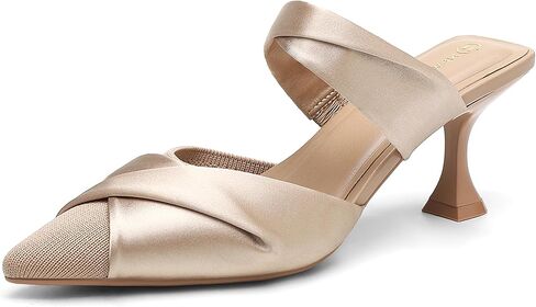 NEWBELLA Women's Pointed Toe Kitten Heel Mules - Elegant Slip-On Heeled Sandals, Low Heel Dress Shoes for Office, Wedding & Evening Wear in Saudi Arabia