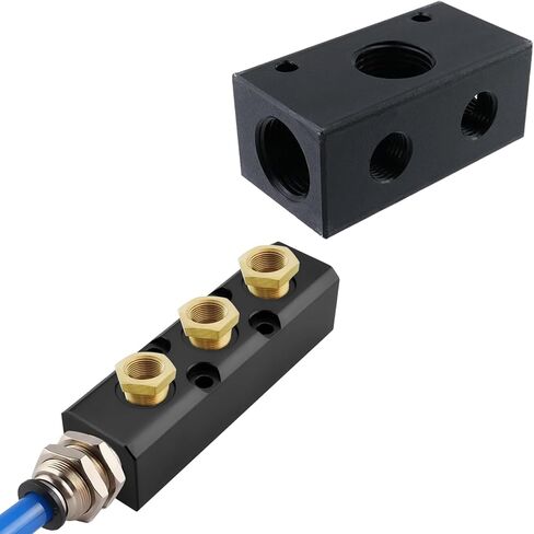 Air Manifold,4 Way 3 Port Air Compressor Manifold,Air Hose Inline Manifold Block Splitter,Pneumatic Manifold Air Distribution Connector for Pneumatic Air Compressor in Kuwait