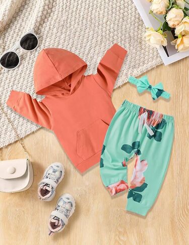 Baby Girl Clothes Fall Winter 0-4T Hoodie Tops Floral Pants Cute Headband Sets Toddler Girl Outfits in Saudi Arabia