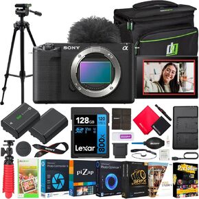 Sony ZV-E1 Mirrorless Full Frame Interchangeable Lens Vlog Camera Body ILCZV-E1/B Black Bundle with Deco Gear Photography Case + Tripod + Extra Battery, Dual Charger, 128GB Card and Accessories Kit in Kuwait