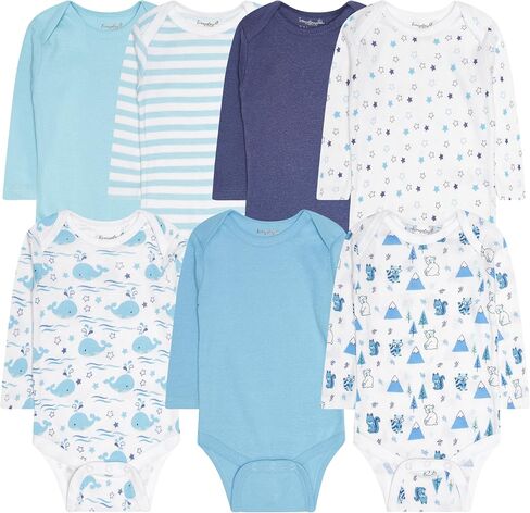 EVERYDAY KIDS 7 Pack Baby Bodysuits for Boys; 100% Soft Cotton Unisex Baby Bodysuit; 3 Sturdy Snaps for Diapering in Kuwait