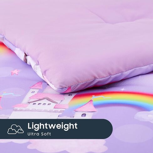 Wake In Cloud - Toddler Bedding Set for Girls, Colorful Unicorn Castle Rainbow, 4 Pieces Soft Crib Bed Set Including Comforter, Sheets and Pillowcase, Pink in Kuwait