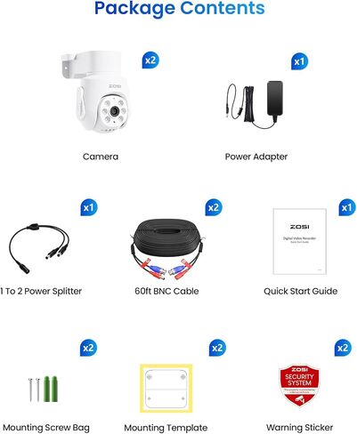 zosi 2 حزمة 360 درجة عرض عموم إمالة 1080p السلكية التناظرية hd tvi كاميرا الأمن في الهواء الطلق داخلي، 65ft الرؤية الليلية، صوت في اتجاه واحد، متوافق فقط مع نفس العلامة التجارية 1080p، 5mp و 4k أنظمة dvr cctv in Kuwait