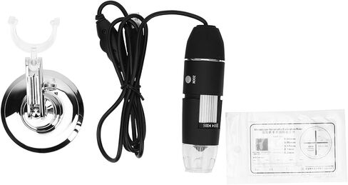 مجهر رقمي من Hyuduo، 1600X LED، بلاستيك، أسود، محمول باليد، USB، HD، مع دعامة، ميكرومتر، لمختبر العلوم، فحص النباتات، فحص الجلد in Kuwait