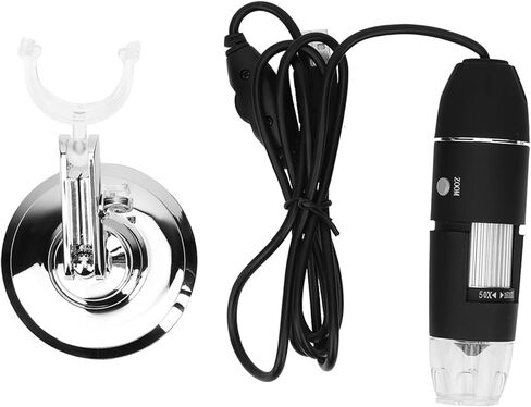 مجهر رقمي من Hyuduo، 1600X LED، بلاستيك، أسود، محمول باليد، USB، HD، مع دعامة، ميكرومتر، لمختبر العلوم، فحص النباتات، فحص الجلد in Kuwait