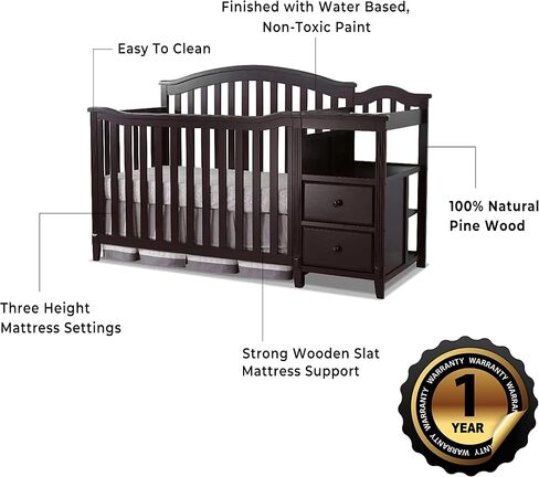 سرير أطفال SORELLE FURNITURE Berkley مع لوحة خلفية خلفية قابلة للتحويل، طاولة تغيير حفاضات كلاسيكية غير سامة، سرير خشبي للأطفال الصغار، سرير نهاري كامل الحجم - أبيض in Kuwait