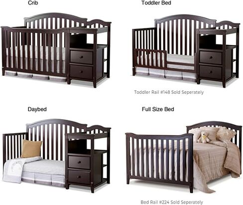 سرير أطفال SORELLE FURNITURE Berkley مع لوحة خلفية خلفية قابلة للتحويل، طاولة تغيير حفاضات كلاسيكية غير سامة، سرير خشبي للأطفال الصغار، سرير نهاري كامل الحجم - أبيض in Kuwait
