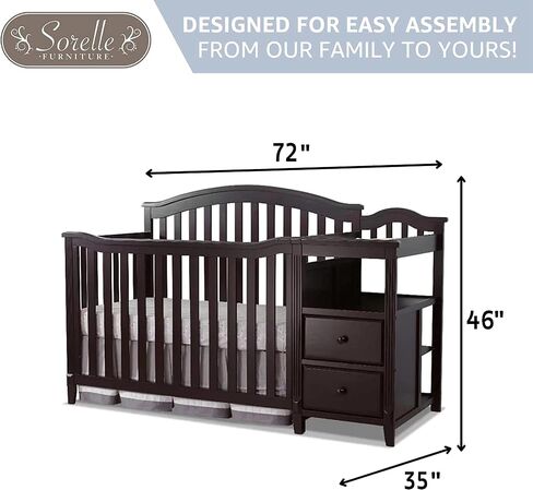 سرير أطفال SORELLE FURNITURE Berkley مع لوحة خلفية خلفية قابلة للتحويل، طاولة تغيير حفاضات كلاسيكية غير سامة، سرير خشبي للأطفال الصغار، سرير نهاري كامل الحجم - أبيض in Kuwait