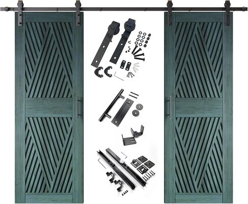 Homacer Royal Pine 36 in. x 84 in. Diamond Design Two Barn Door with Non-Bypass Installation Hardware Kit, 13ft Track, Interior use only in Saudi Arabia